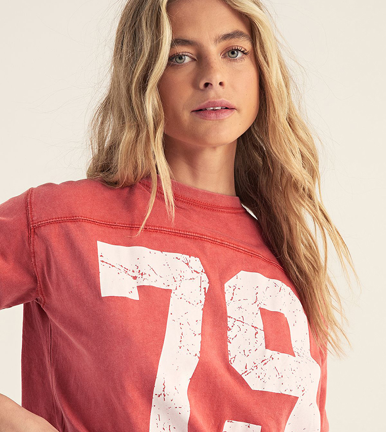 Varsity Long Sleeves Acid Wash Graphic T-Shirt