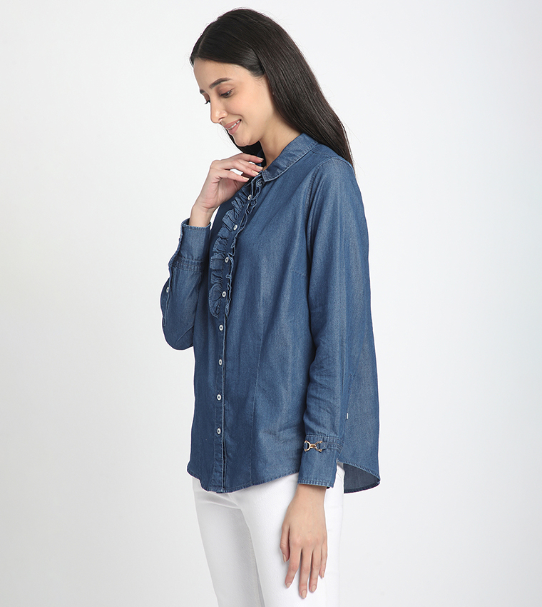 Ruffle Trim Long Sleeves Shirt