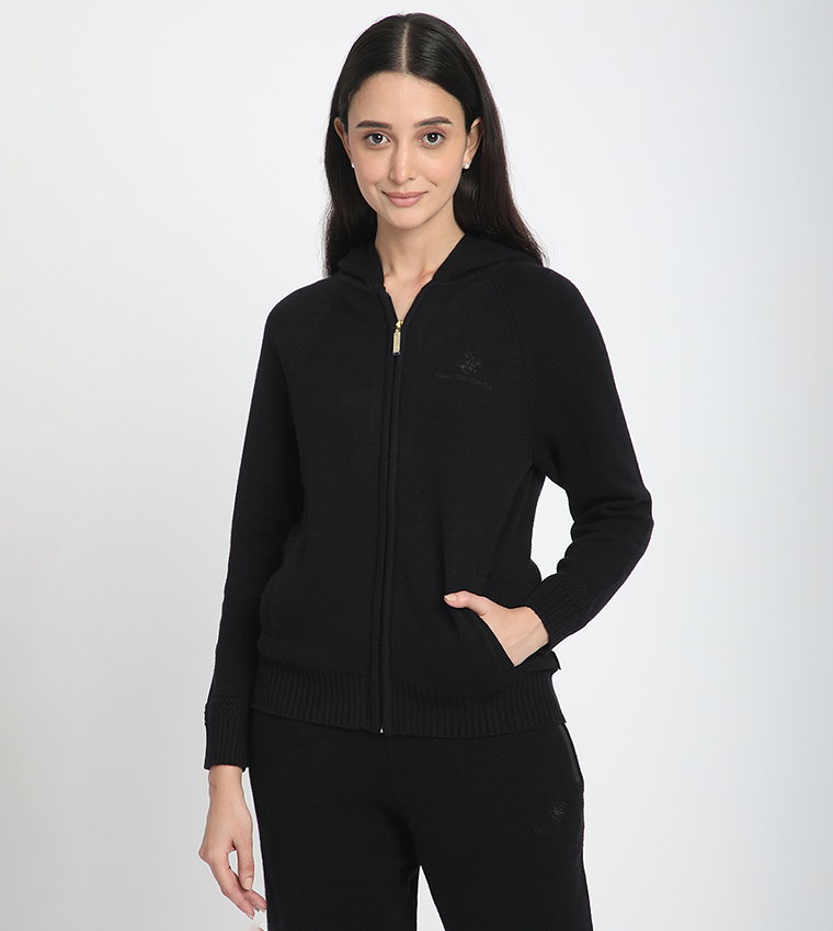 Solid Zip-Through Sweater Jacket