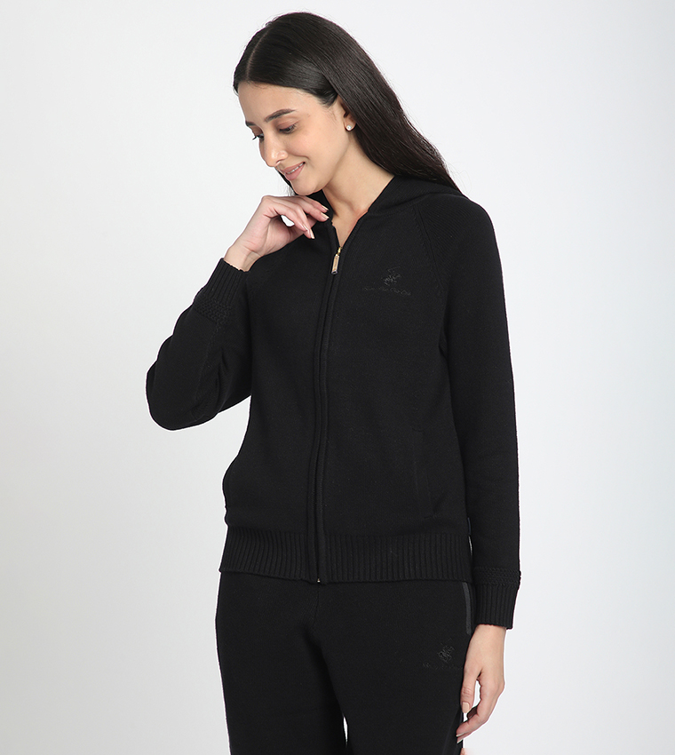 Solid Zip-Through Sweater Jacket