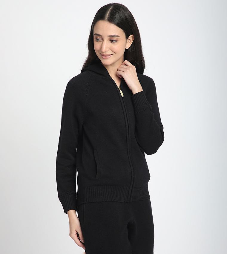 Solid Zip-Through Sweater Jacket