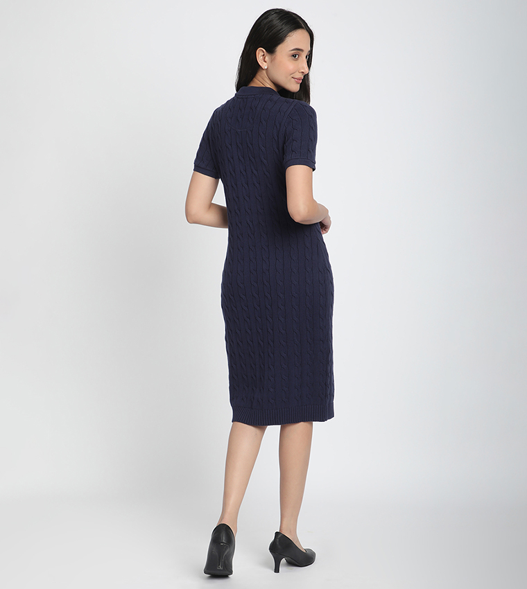 Logo Detail Cable Knit Sweater Dress