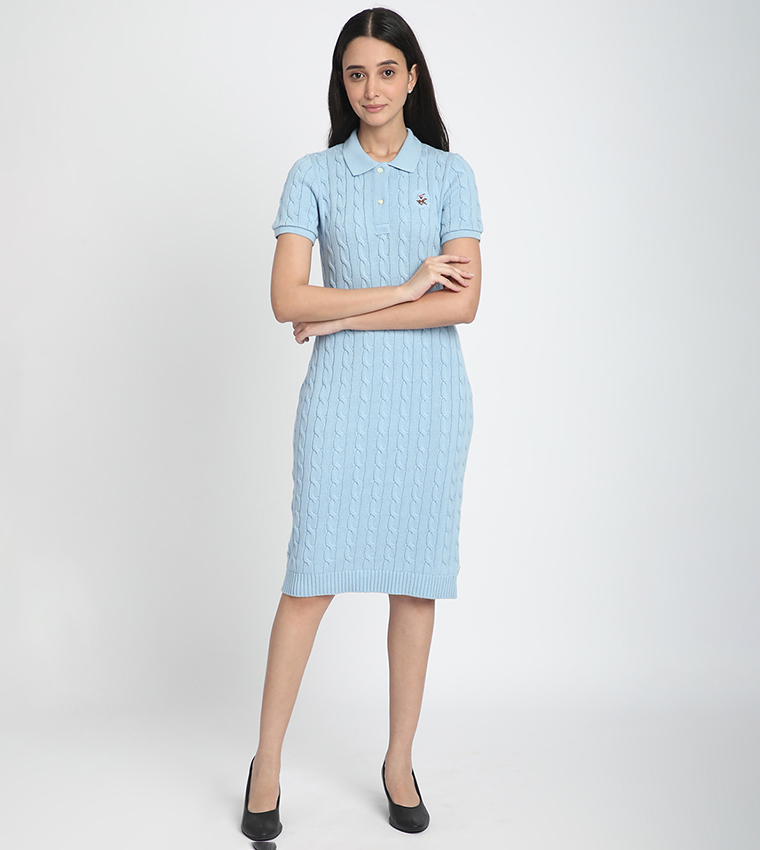 Logo Detail Cable Knit Sweater Dress