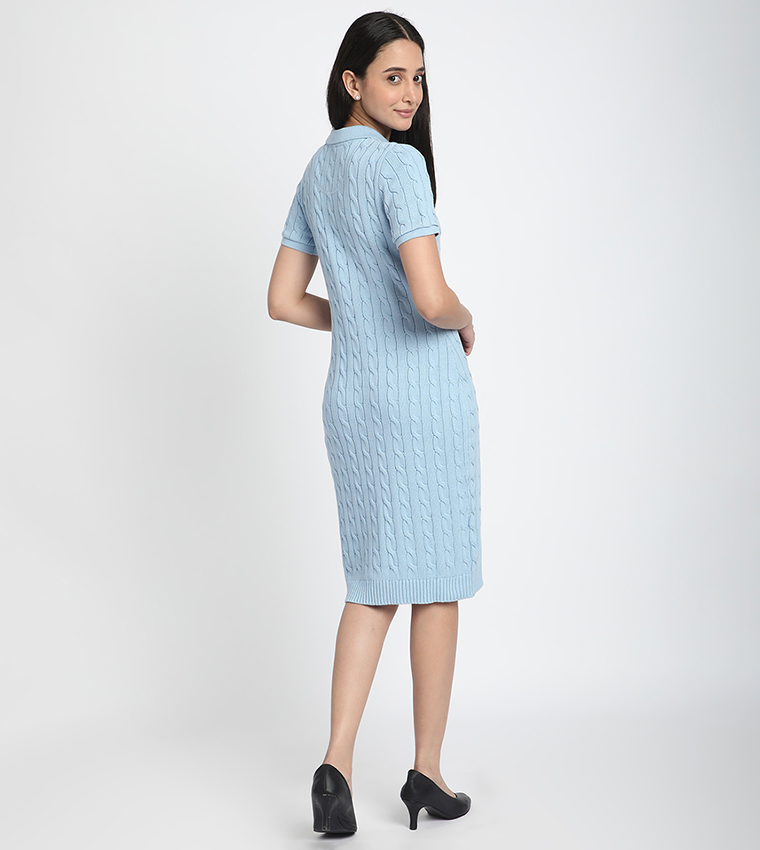 Logo Detail Cable Knit Sweater Dress