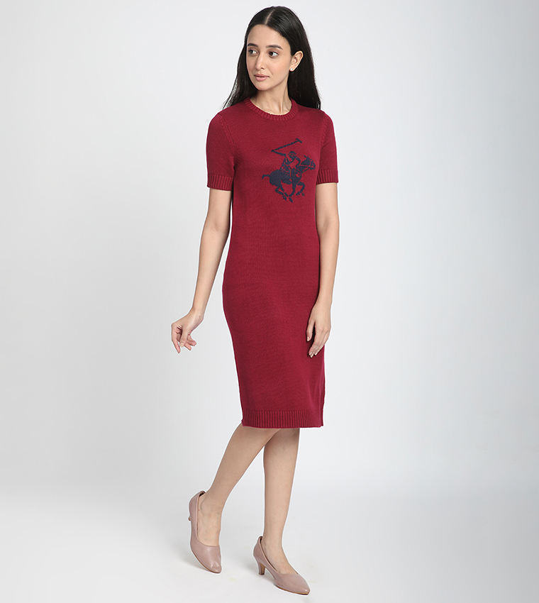 Logo Printed Crew Neck Sweater Dress