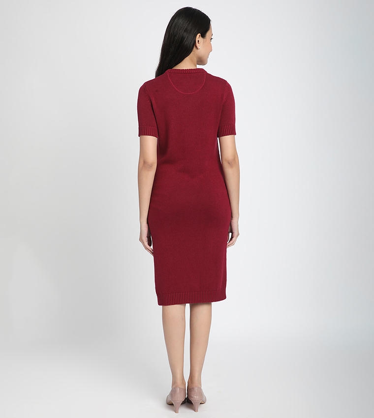 Logo Printed Crew Neck Sweater Dress