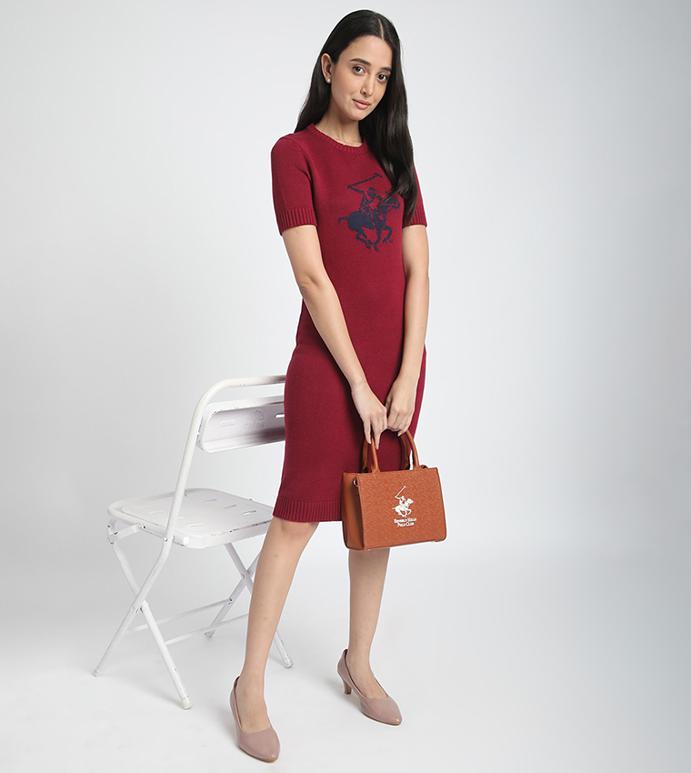 Logo Printed Crew Neck Sweater Dress
