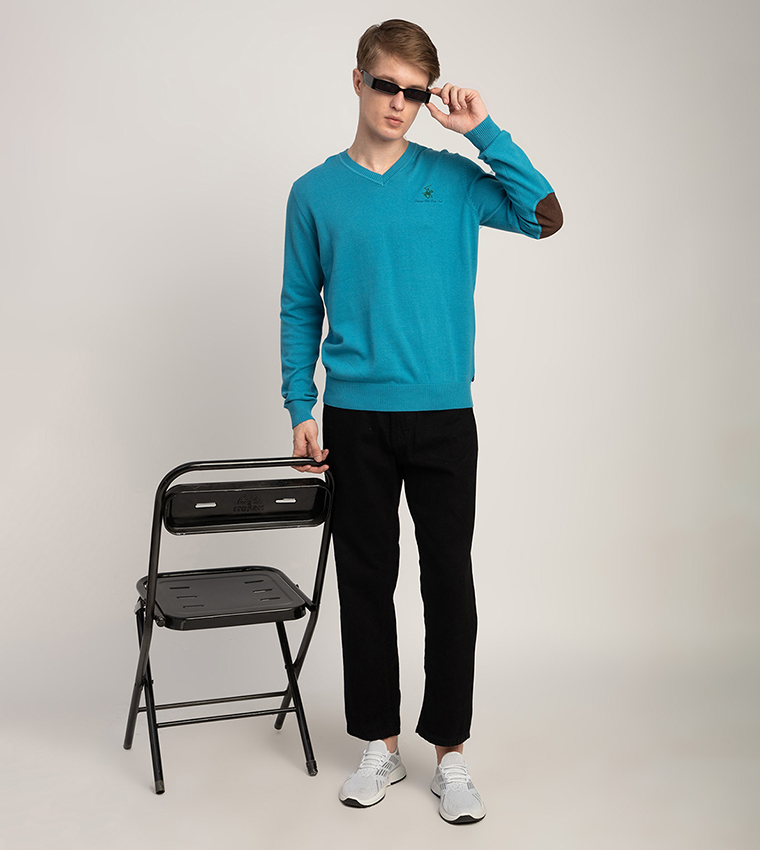 Logo Embroidered V-Neck Sweater