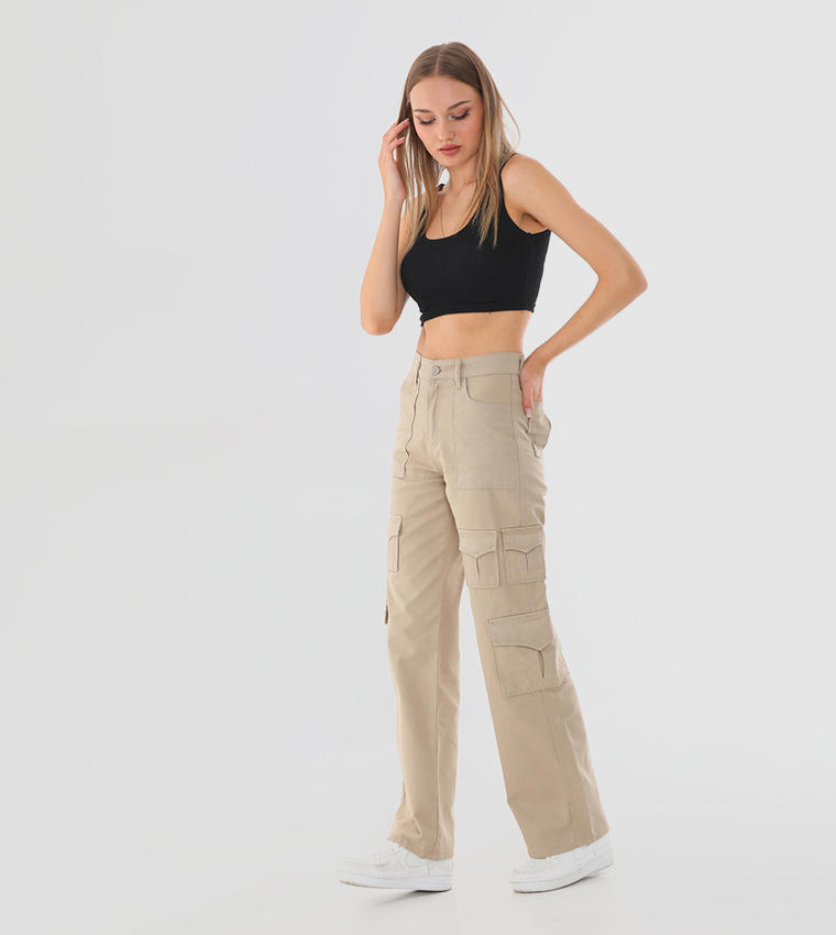 High Waisted Straight Fit Cargo Pants
