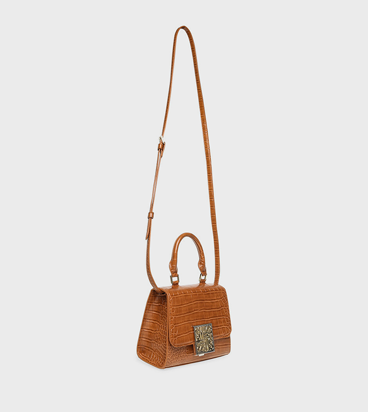 BJANAE Croc Textured Top Handle Bag