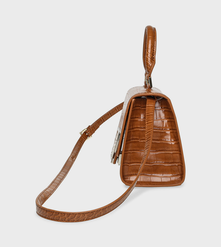 BJANAE Croc Textured Top Handle Bag