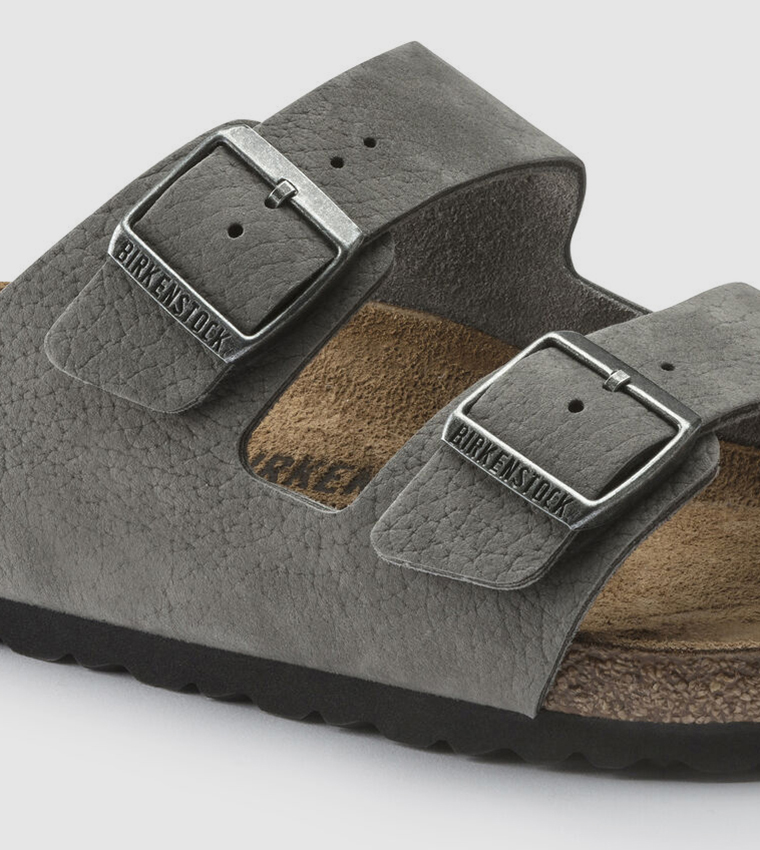 Arizona Nubuck Leather Desert Buck Whale Gray Slides