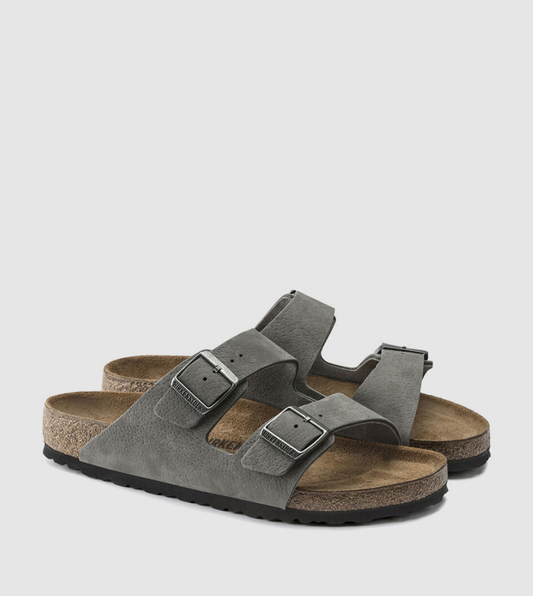 Arizona Nubuck Leather Desert Buck Whale Gray Slides