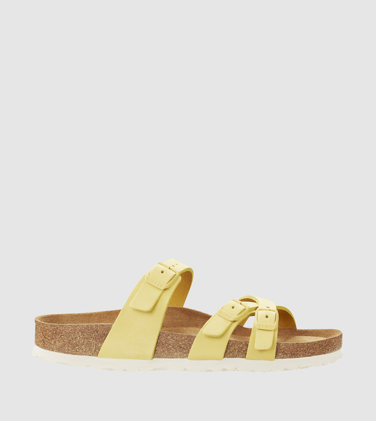 yellow suede slides