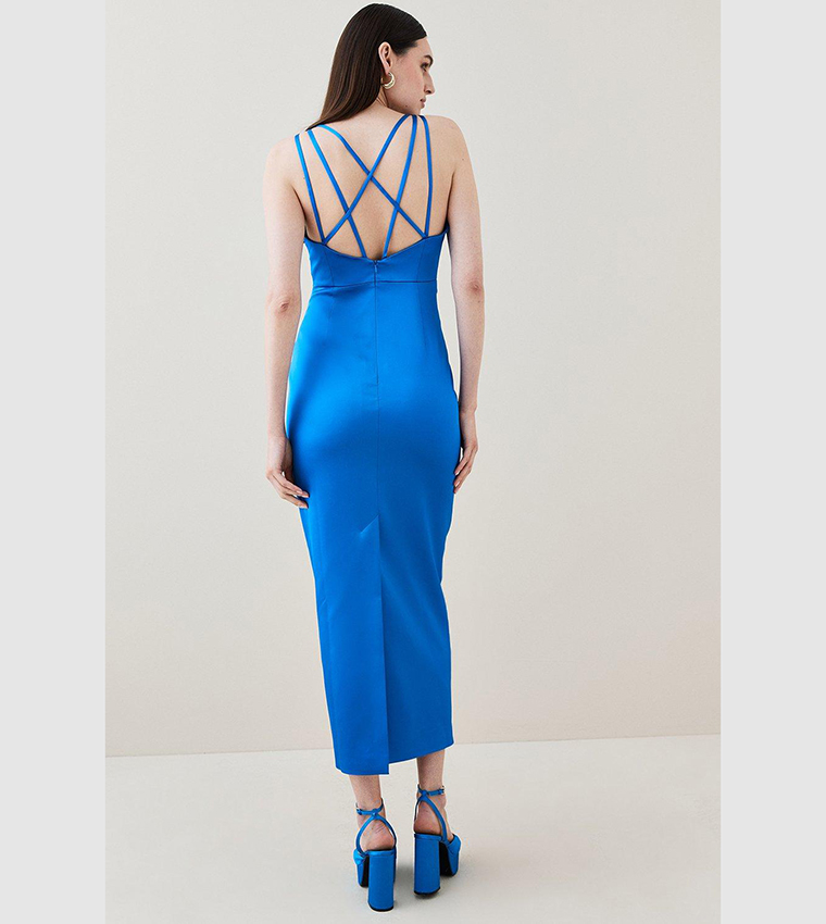 Buy Karen Millen Italian Structured Satin Strappy Maxi Dress In Blue | 6thstreet Oman Buy Karen Millen Italian Structured Satin Strappy Maxi Dress In Blue | 6thstreet Oman