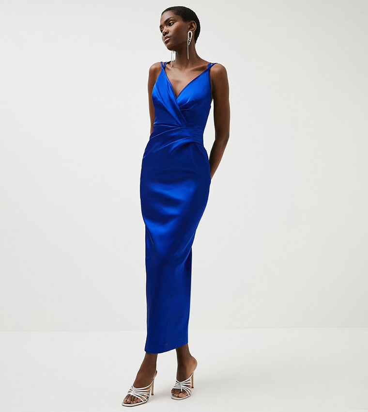 Buy Karen Millen Italian Structured Satin Strappy Maxi Dress In COBALT 6thStreet Bahrain