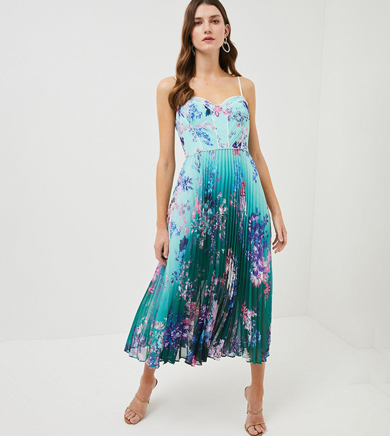 Pleated Strappy Maxi Dress