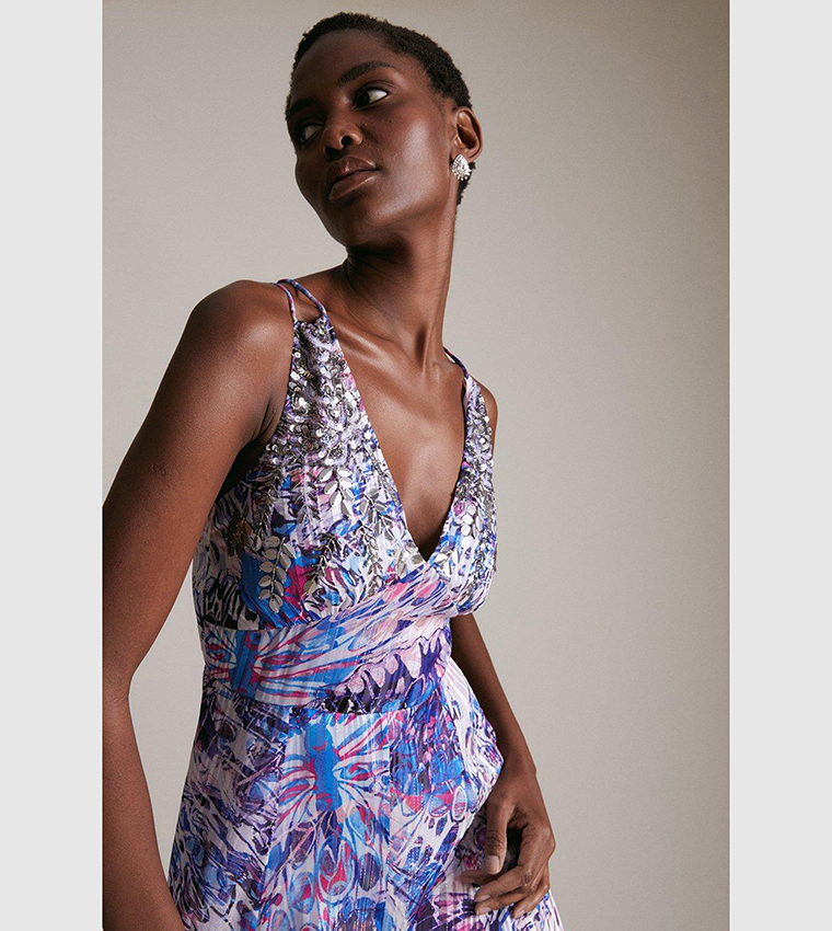 Buy Karen Millen Beaded Embellished Woven Maxi Dress In Purple | 6thstreet  Kuwait