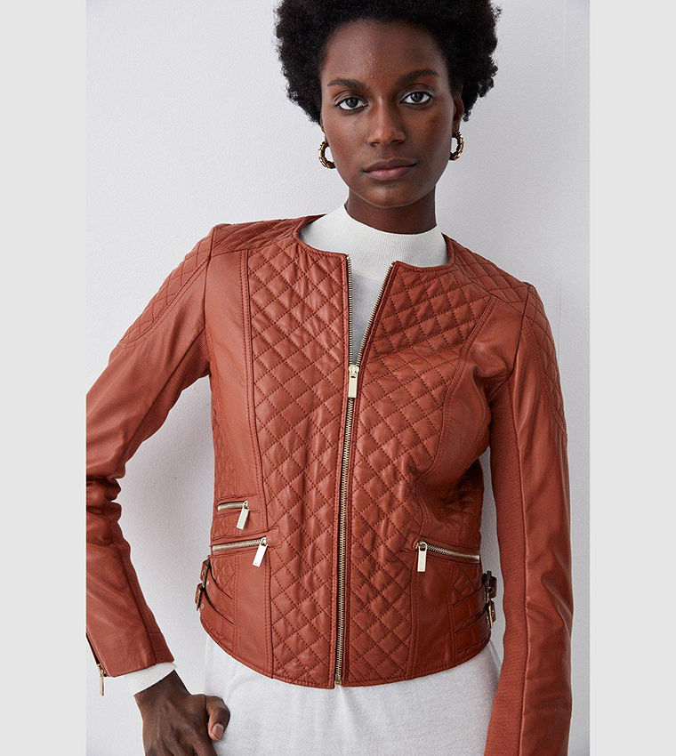 Karen millen tan hot sale leather jacket