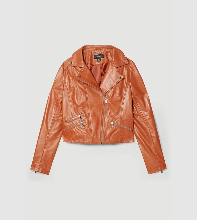 Buy Karen Millen Leather Signature Biker Jacket In Tan 6thStreet Kuwait