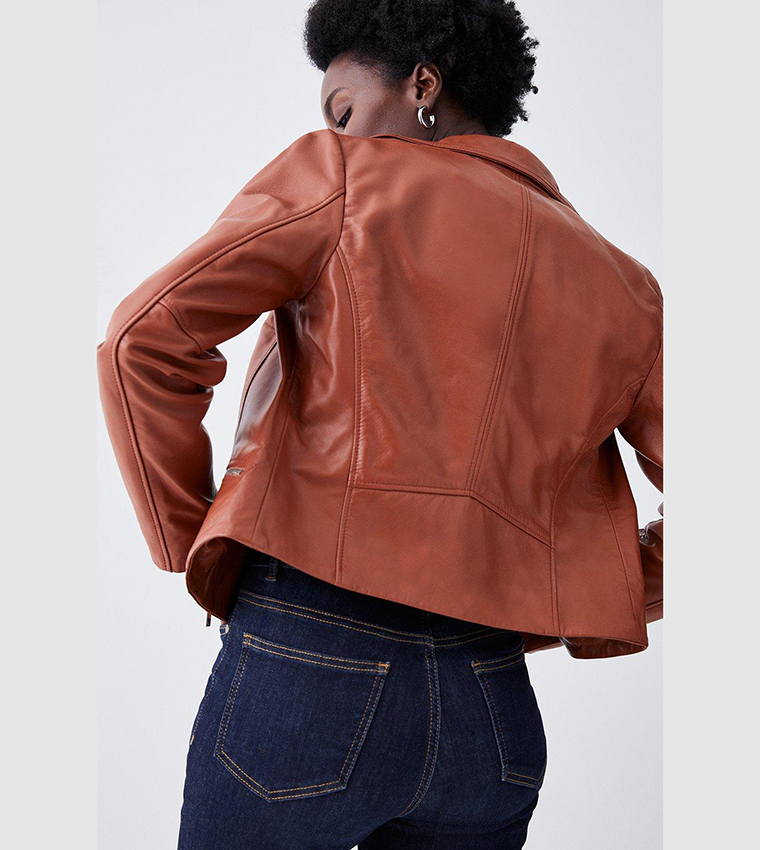 Buy Karen Millen Leather Signature Biker Jacket In Tan 6thStreet Kuwait