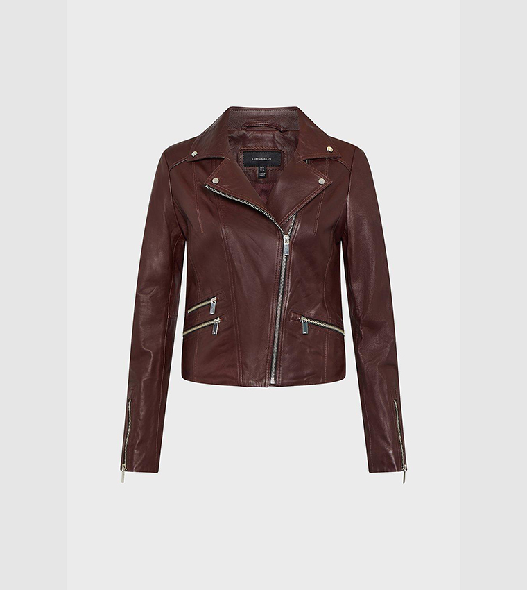 Buy Karen Millen Leather Signature Biker Jacket In Purple 6thStreet