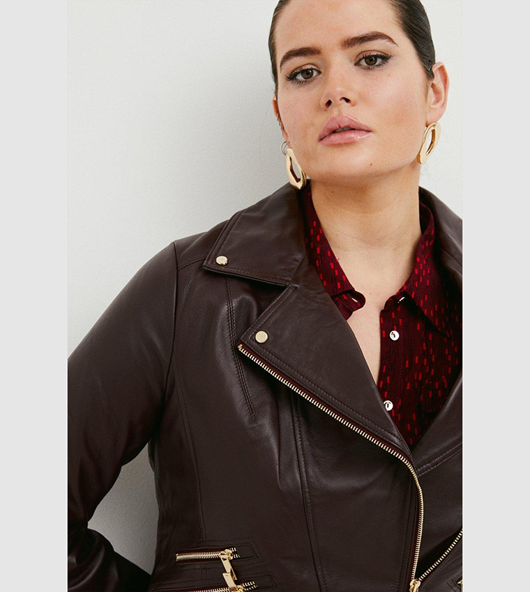 Karen millen aubergine leather jacket hotsell