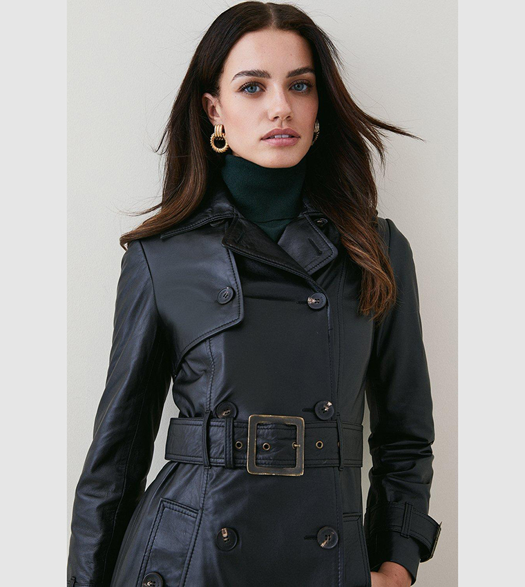 Buy Karen Millen Leather Trench Belted Mac Coat In Black 6thStreet UAE
