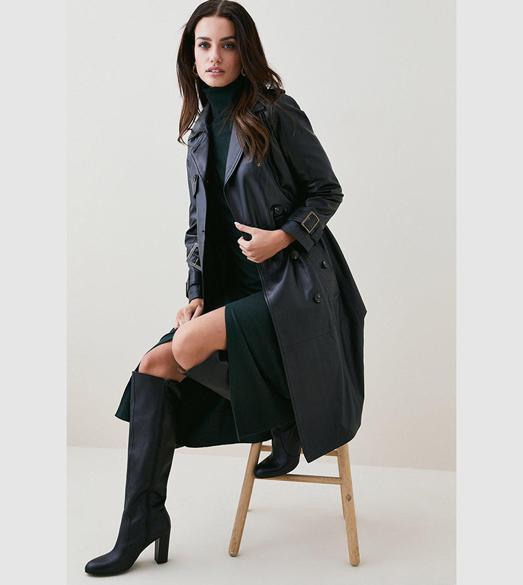 Buy Karen Millen Leather Trench Belted Mac Coat In Black 6thStreet
