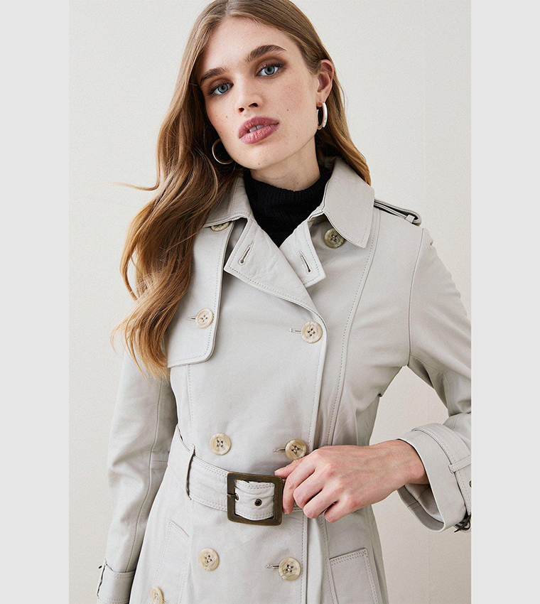 Buy Karen Millen Leather Trench Belted Mac Coat In White 6thStreet Kuwait