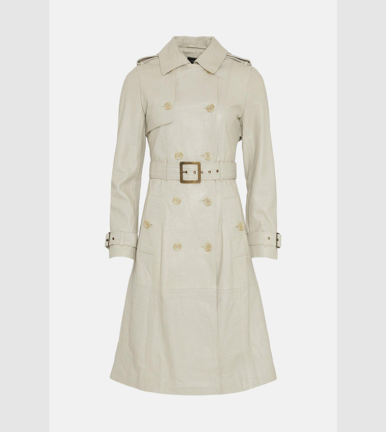 Buy Karen Millen Leather Trench Belted Mac Coat In White | 6thStreet Kuwait