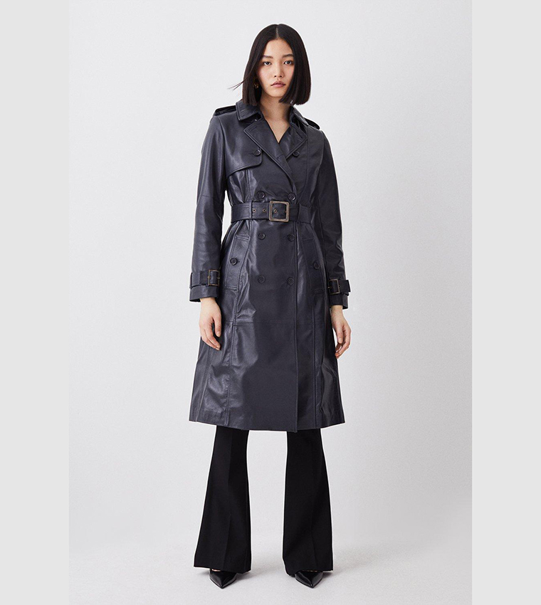 Buy Karen Millen Leather Trench Belted Mac Coat In Navy 6thStreet Qatar