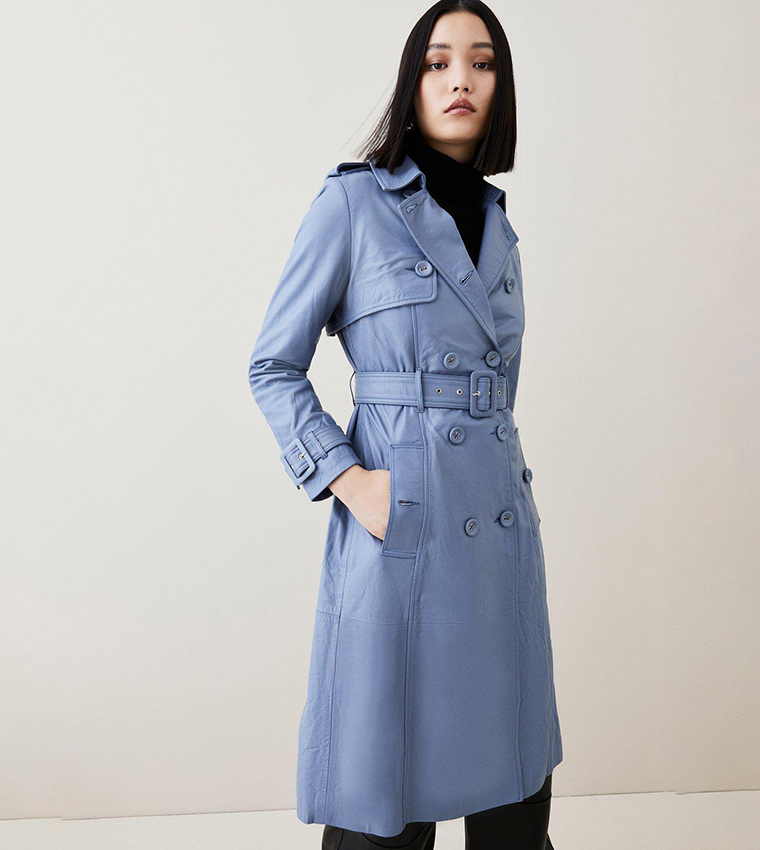 Pale blue trench clearance coat