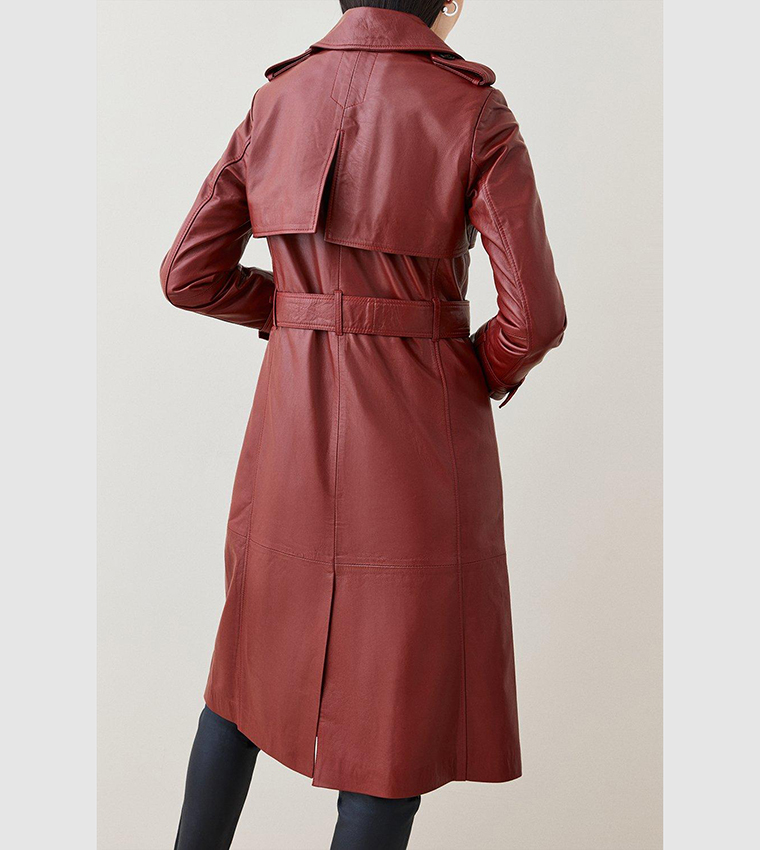 Buy Karen Millen Leather Trench Belted Mac Coat In Red 6thStreet