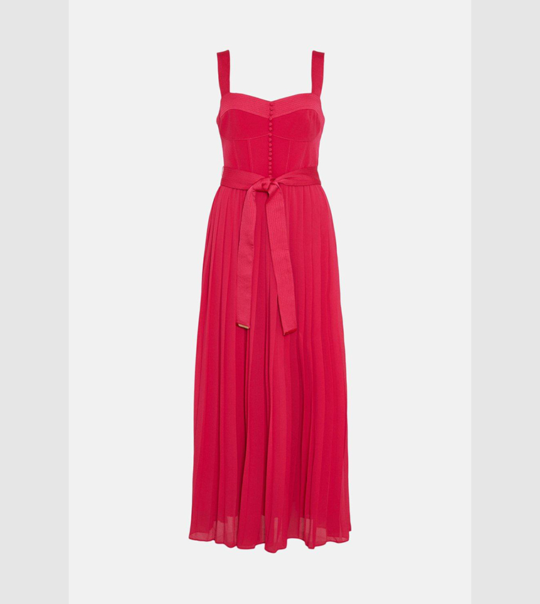 Buy Karen Millen Top Stitch And Pleat Detail Woven Maxi Dress In