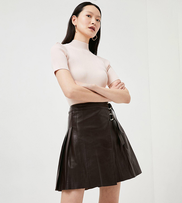 Buy Karen Millen Leather Pleated Buckle Kilt Skirt In Purple 6thStreet Bahrain