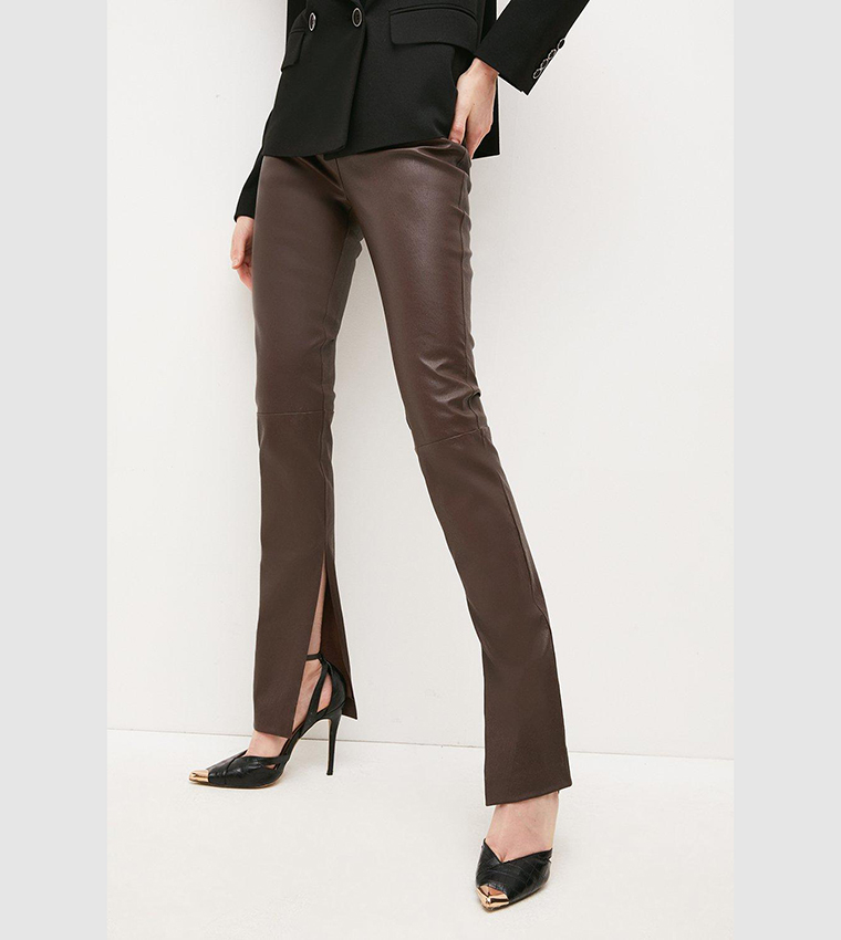 Buy Karen Millen Stretch Leather Split Hem Leggings In Brown