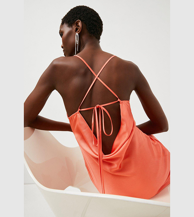 Buy Karen Millen Hammered Satin Cowl Neck Woven Slip Dress In Coral 6thStreet Kuwait