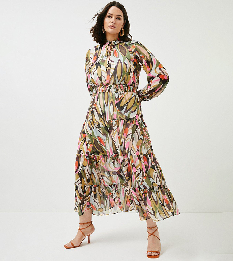 Karen millen pleated 2025 floral dress coral