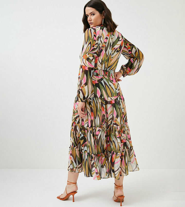 Buy Karen Millen Kaleidoscope Shirred Woven Maxi Dress In Multiple