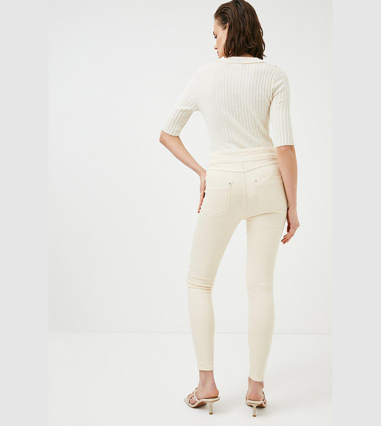 Buy Karen Millen High Rise Waist Detail Skinny Fit Jeans In Cream ...