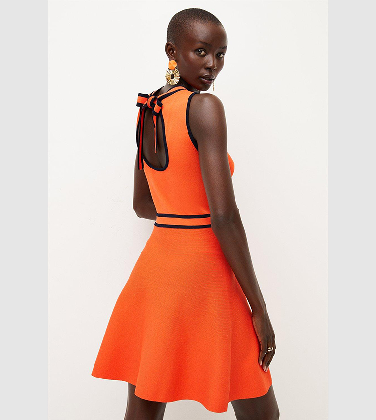 Buy Karen Millen Applique Embroidered Lace Knit Skater Mini Dress In Orange  | 6thstreet Oman