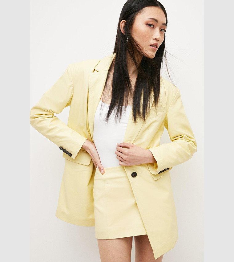 Buy Karen Millen Leather Longline Relaxed Fit Blazer In Yellow