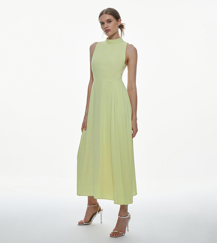 soft tailored pleated panel midaxi dress Hot Pink Soft Tailored Pleated Panel Midaxi Dress
