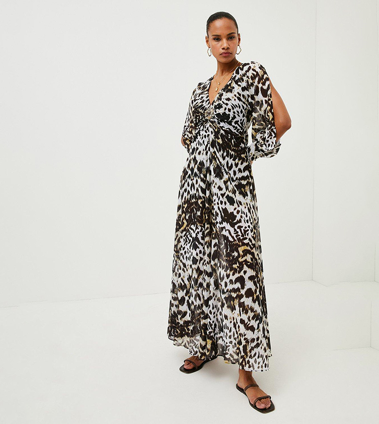 Buy Karen Millen Beach Leopard Jewel Detail Drama Maxi Dress In Multiple Colors 6thStreet Oman