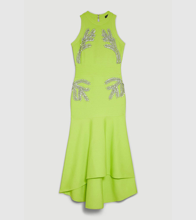 Buy Karen Millen Embellished High Low Hem Midi Bandage Knit Dress In Green  | 6thStreet Kuwait