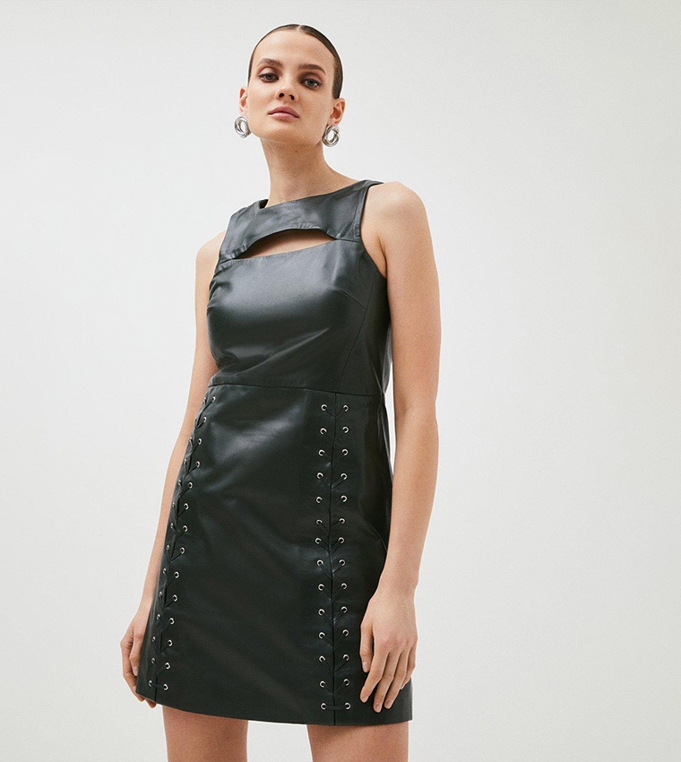 Leather Sleeveless Mini Dress | Karen Millen