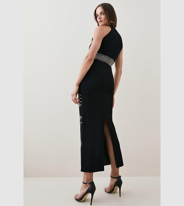 black halter neck shift dress Jessa Plunge Halter Neck Maxi Dress main image 0