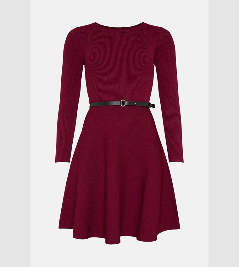 berry skater dress boohoo Women's Plus Size Off The Shoulder Pleated Skater Dress - Berry