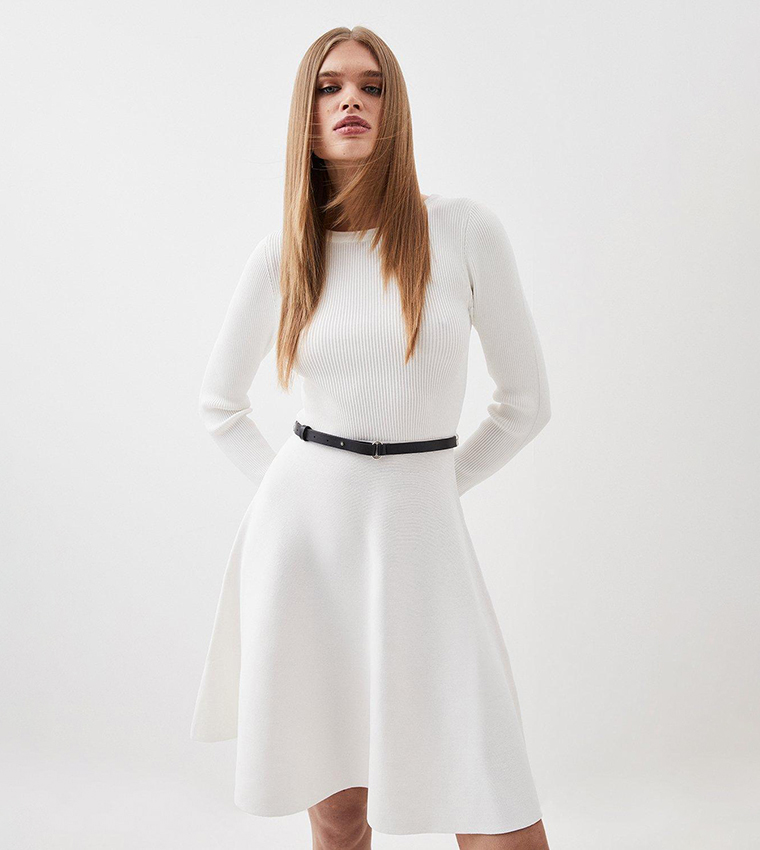 chinese dress ladies Modal Square Neck Long Sleeve Mini Dress in White - XXL main image 0